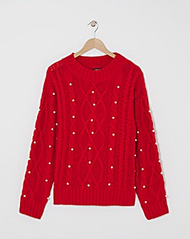 Red Pearl Cable Knit Jumper