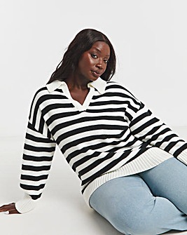 Mono Stripe Collar Detail Jumper