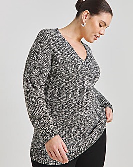 Mono Boucle V Neck Longline Jumper