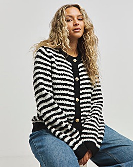 Mono Stripe Boxy Boucle Cardigan