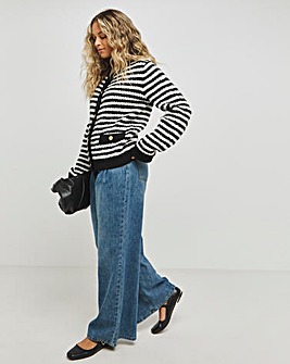 Mono Stripe Boxy Boucle Cardigan