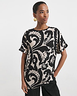 Boxy Short Sleeve Top - Mono Print