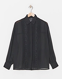 Lace Trim Chiffon Shirt - Black