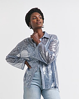 Sequin Relaxed Shirt - Blue