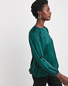 Womens Satin Bubble Hem Blouse - Green