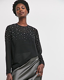 Womens Embellished Long Sleeve Blouse - Black