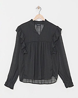 Check Frill Detail Blouse