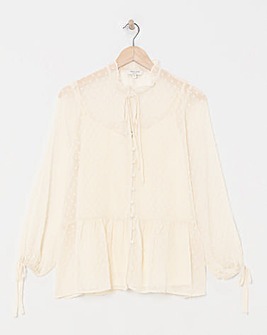Womens Dobby Frill Smock Blouse - Ivory