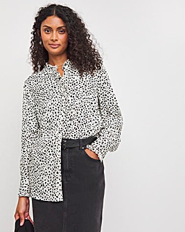 Womens Frill Detail Long Sleeve Blouse - Ivory Print