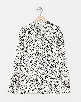 Womens Frill Detail Long Sleeve Blouse - Ivory Print