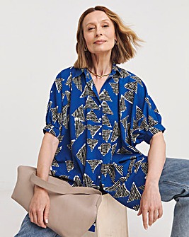 Womens Printed Oversized Blouse - Blue Abstract