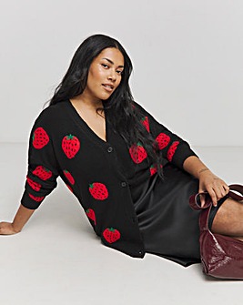 Black Strawberry Boyfriend Cardigan