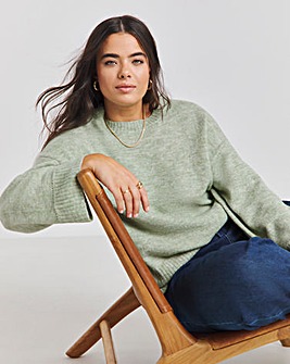 Sage Pointelle Detail Wide Sleeve Crew Neck Jumper