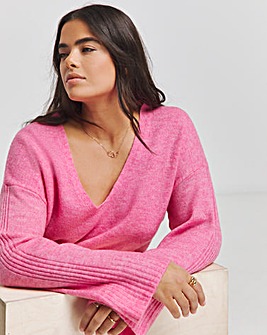 Pink Slouchy V Neck Longline Jumper