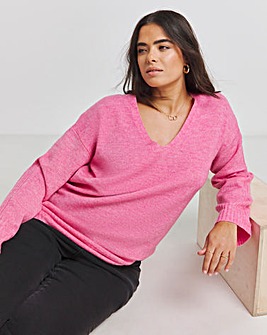 Pink Slouchy V Neck Longline Jumper