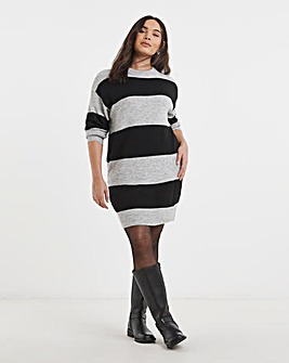 Simply Be Black & Grey Stripe Crew Neck Mini Dress