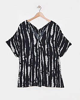 Printed Crinkle Short Sleeve Tunic Top - Mono Print