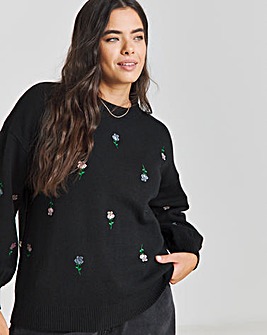 Black Rose Embroidered Jumper