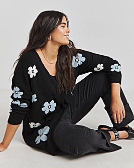 Floral Jacquard Boyfriend Cardigan