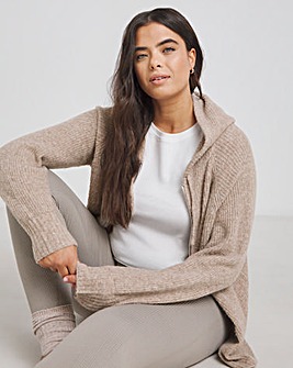 Oatmeal Knitted Zip Through Hoodie