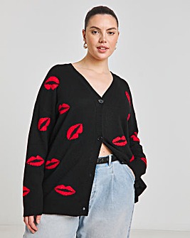 Black Lips Jacquard Boyfriend Cardigan