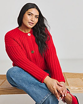 Red Chunky Knitted Boxy Cardigan