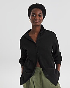 Relaxed Long Sleeve Cheesecloth Shirt