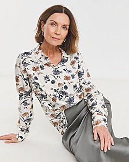 Dipped Back Long Sleeve Shirt - Ivory Floral