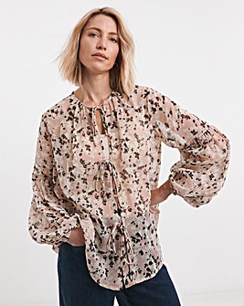 Georgette Blouson Sleeve Tie Detail Blouse