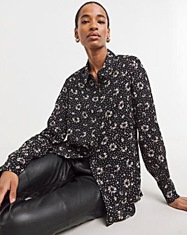 Dipped Back Long Sleeve Shirt - Mono Floral