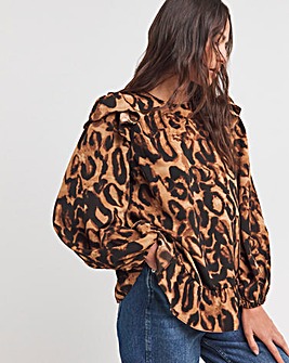 Frill Detail Smock Blouse - Leopard