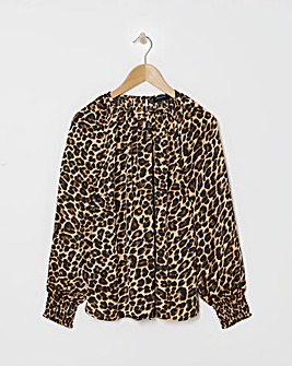 Satin Raglan Sleeve Blouse - Leopard