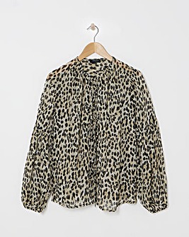 Georgette Blouson Sleeve Tie Detail Blouse - Leopard