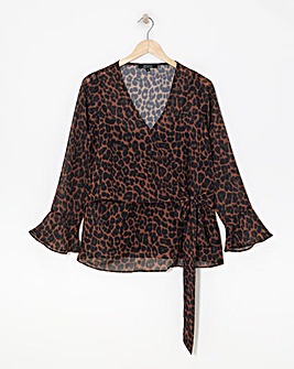 Chiffon Wrap Blouse - Leopard