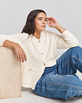 Cream Contrast Boxy Cardigan