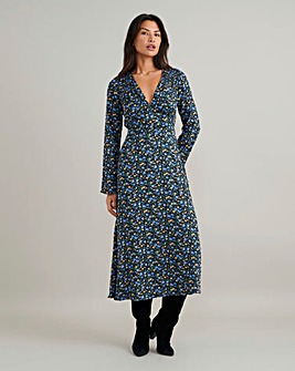 Nobody's Child Lydia Midi Dress Blue and Yellow Ditsy Floral