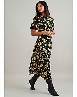 Nobody's Child Benita Midi Dress Yellow and Black Ditsy Floral