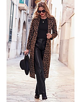 Sosandar Longline Faux Fur Leopard Coat