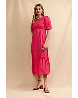 Nobody's Child Pink Puff Sleeve Kelsie Midi Dress