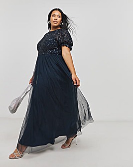 Maya Puff Sleeve Delicate Sequin Tulle Maxi Dress