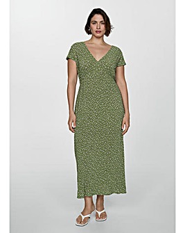 Mango Spot Print Midi Dress Green