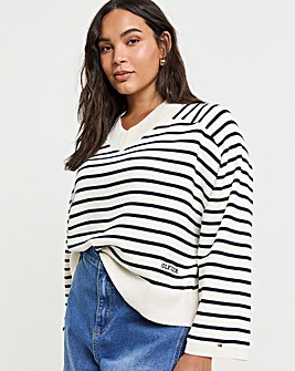 Tommy Hilfiger Mini Stripe V- neck Long Sleeve Sweater