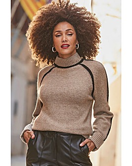 Sosandar Taupe Tipped Turtleneck Jumper