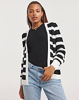 Mono Stripe Short Fisherman Rib Cardigan