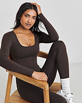 DayFlex Built-in Support Scoop Neck Long Sleeve Top - Americano