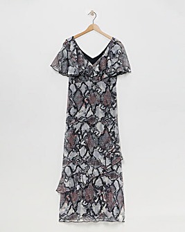 Flounce London Printed Maxi Chiffon Stripe Maxi Dress