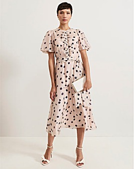 Phase Eight Nicola Spot Ruffle Midi Dress