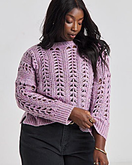 Lilac Cable Ladder Stitch Distressed Jumper