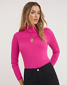 Pink Cut Out Detail Rib Knitted Top