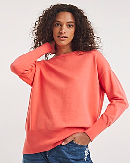 Coral Boat Neck Long Sleeve Tunic Jumper